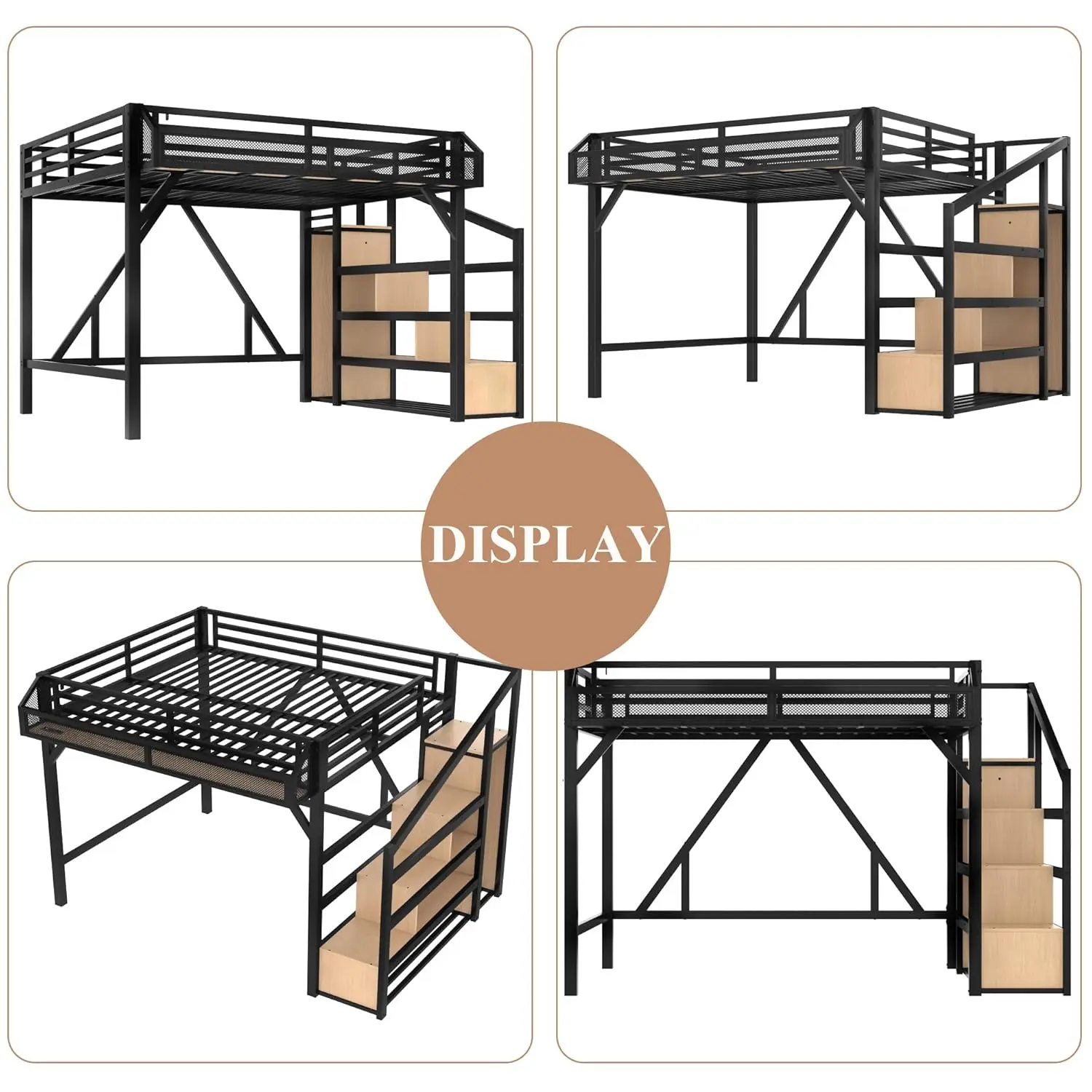 Twin XL Bed with Storage Stairs Shelves Wardrobe LED USB Noise-Reduced Natural Wood, Customized image 6