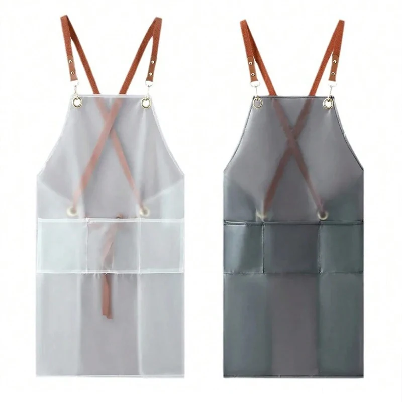 Korean Style Women\'s Kitchen Apron Transparent TPU Waterproof Apron Steal Sandro Cook Wear Oil-proof Sleeveless Pinafore