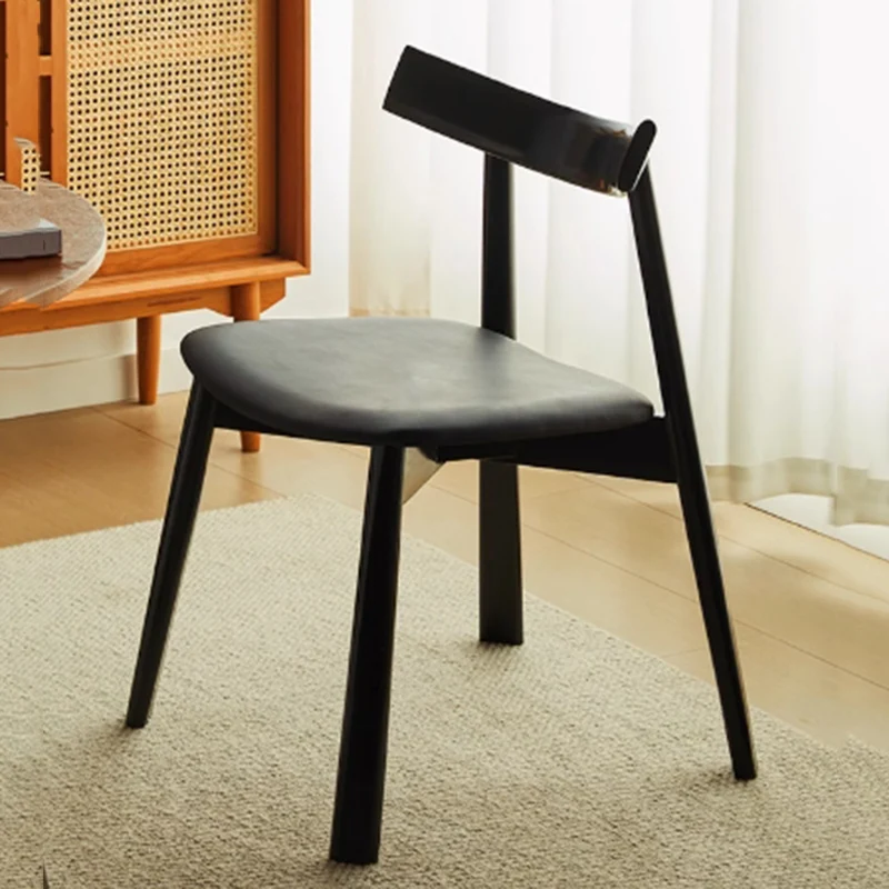 

Solid Wood Dining Chair Living Room Home Black Modern Backrest Chair Medieval High-end Makeup Chair Wood Dining Room Furniture