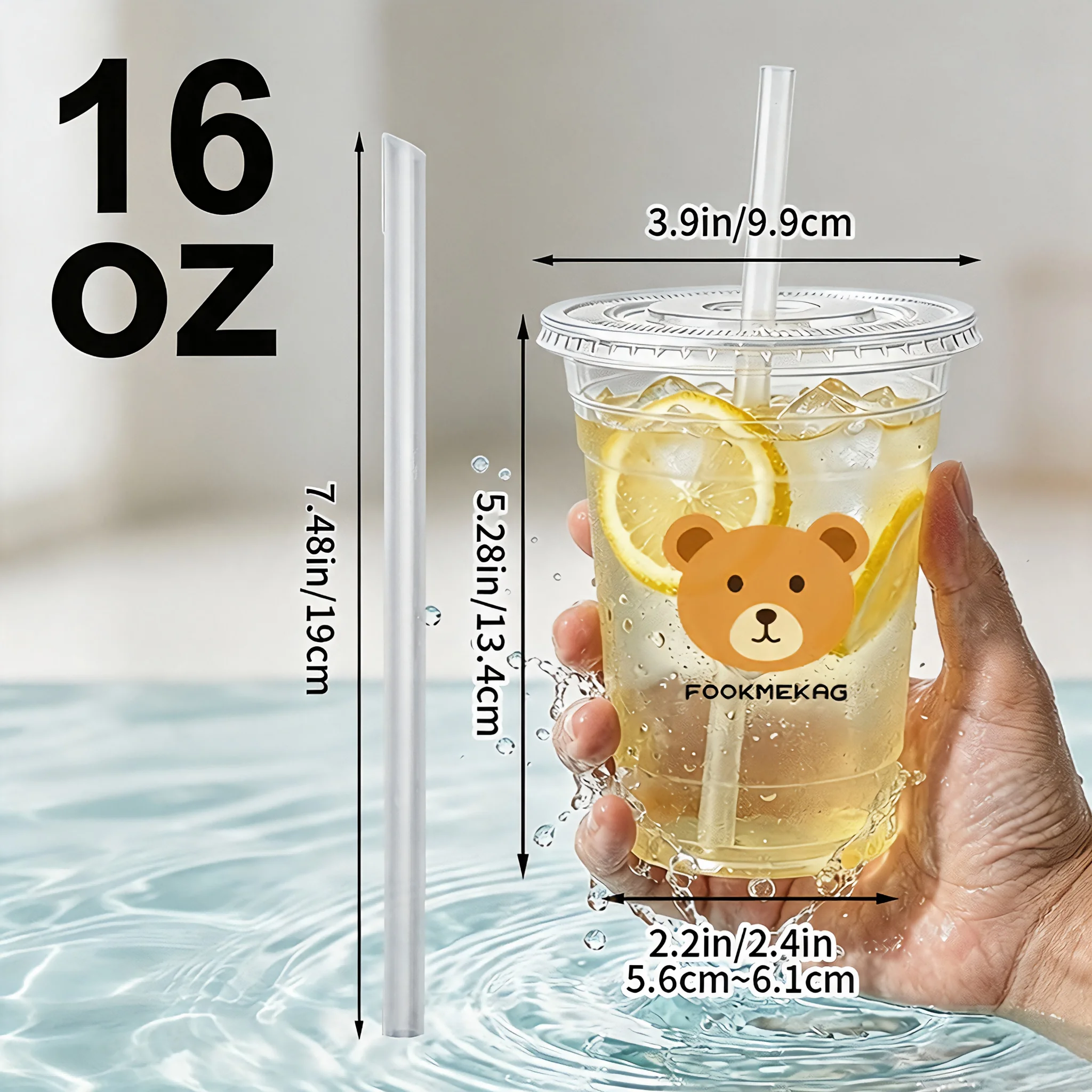 100 Sets Clear PET Reusable Cold Drink Cups with Straws, 16oz Cute Bear Printed Plastic Tumblers, Freezer-Safe Only For Cold Beverages, Ideal For Iced Coffee, Smoothies, Bear Themed Parties, Holiday Gatherings & Family Events view 8