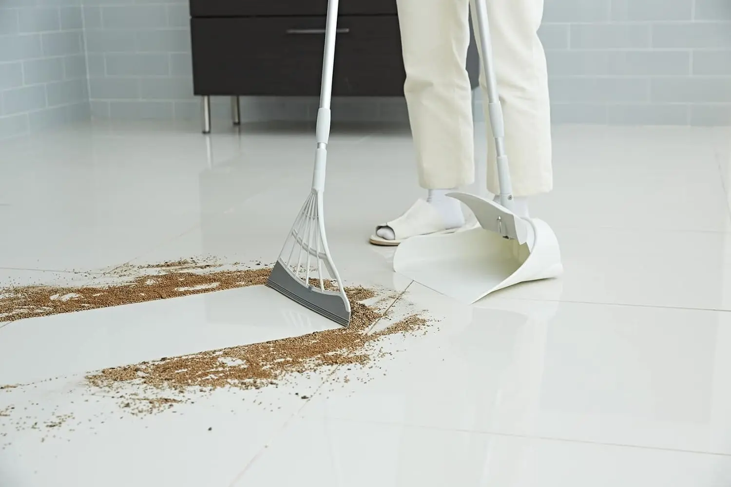 and Dustpan Set - All-Surface Silicone Broom & Squeegee for Indoor Cleaning - Sweeps Glass, Dust, Removes Pet Hair, Liquids - Sm