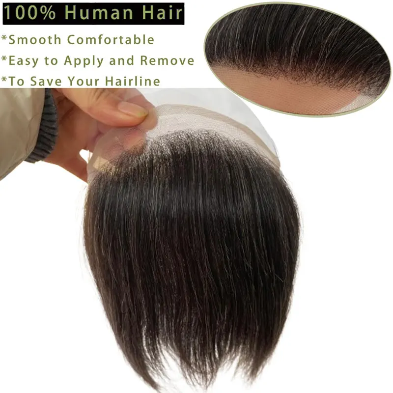Peluquín de frente para hombres, piel Frontal de encaje Invisible HD, postizos de espalda de PU, Topper de cabello Frontal, Color 1B20, 4x18