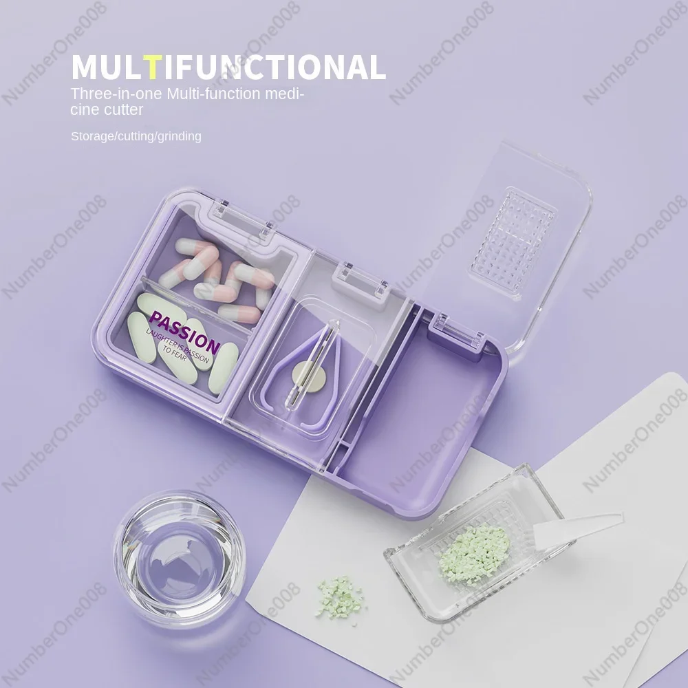 Multifunctional Medicine Cutter New Medicine Box Three-in-one Grinding Powder Box with Brush Cutting Tablets Portable