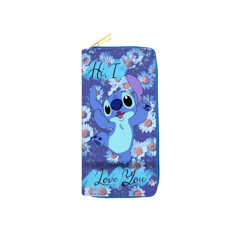 Disney cute cartoon stitch Women Large Capacity Leather Wallet Ladies Zipper Clutch Bag Credit Card Holder Purse