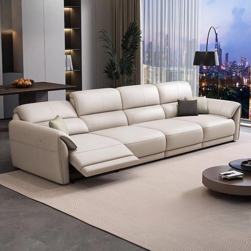Simple and modern electric function leather sofa, living room smart space first class zero wall first layer cowhide sofa