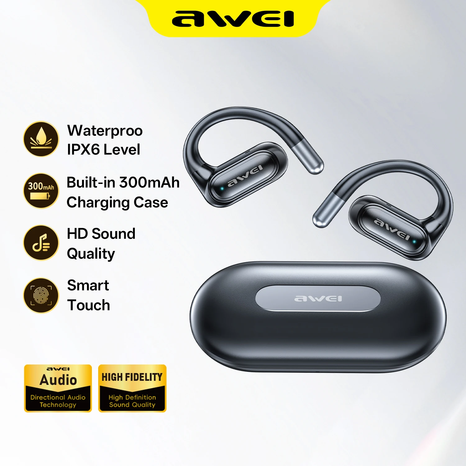 Awei T93 Air Conduction Bluetooth 5.3 Earphones HiFi Stereo Wireless Sports Headset EarHook Headphones Not-in-ear Earbuds