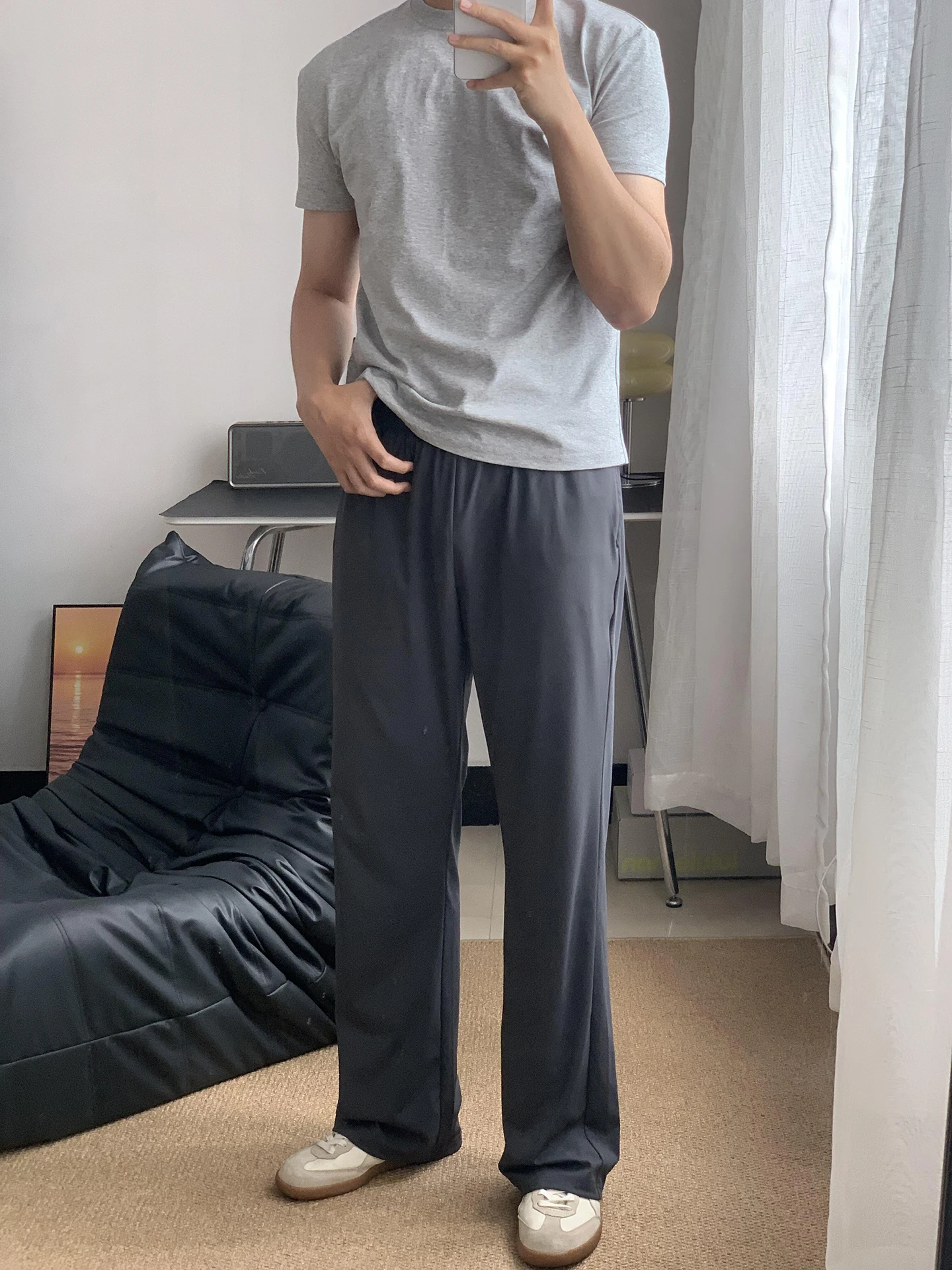 

Брюки из ледяной кожи с глубокими глазами, мужские летние тонкие прямые брюки для бега Qui Dry Fitn, повседневные спортивные брюки свободного покроя