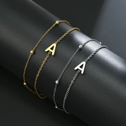 Stainless Steel Double Layer Chain Bracelets A-Z Letter Bracelets Fashion Bead Chain Bracelets Women's Jewelry for Wedding Gift