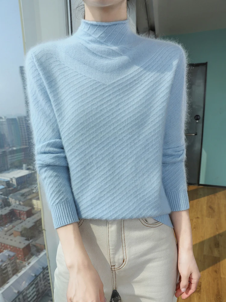 

Женский свитер из 100% норки и кашемира с круглым вырезом и длинными рукавами, вязаный пуловер, мягкий теплый однотонный кашемировый осенне-зимний топ одежды