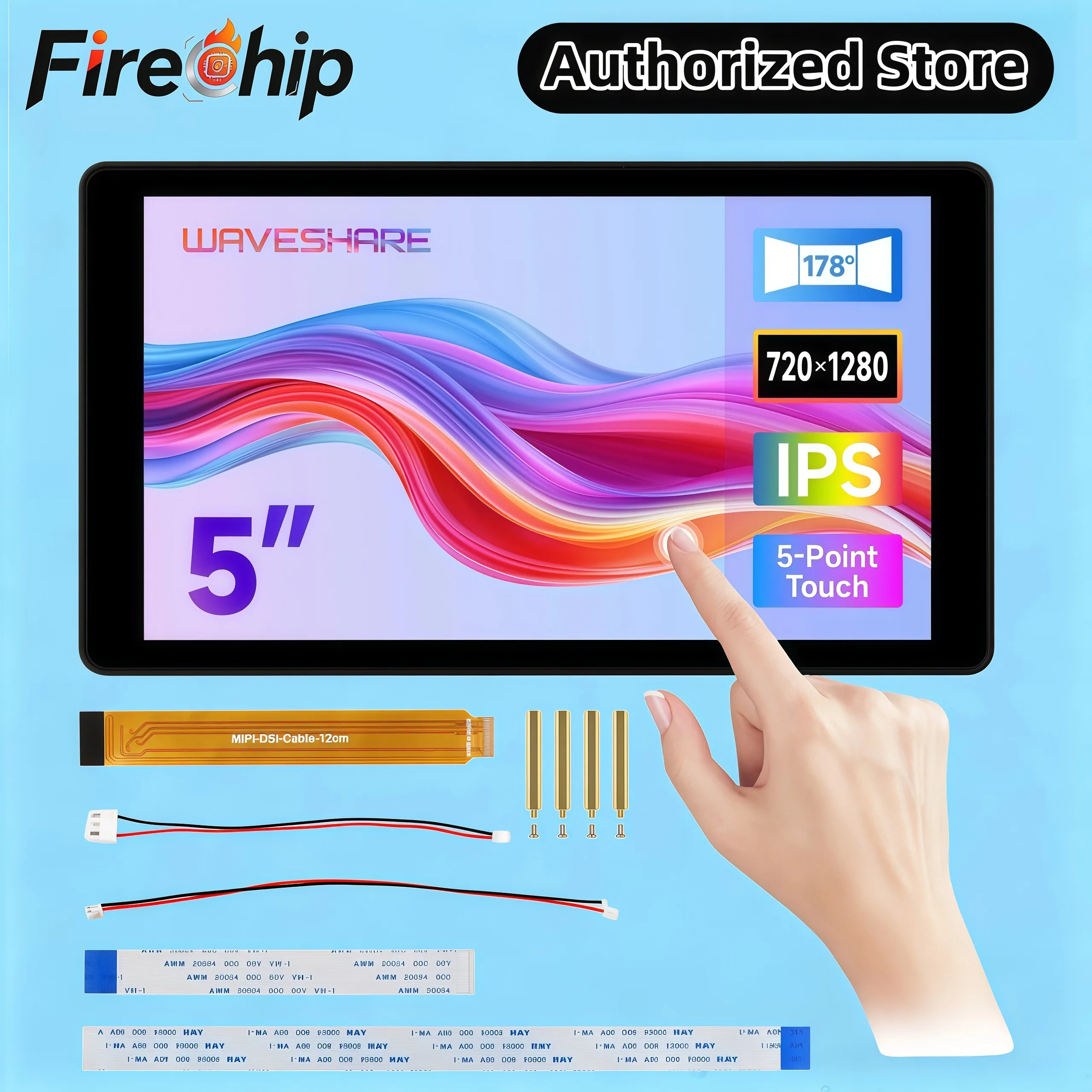 Waveshare 5 Inch DSI Capacitive Touch Display 720×1280 IPS Optical Bonding Toughened 5‑Point Touch Screen For Raspberry Pi 5 CM4