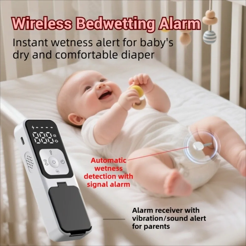 Portable Wireless Bedwetting Alarm with Receiver 10M Range Urine Moisture Alarm Lighting UV Disinfection Pee Alarm Elder Care