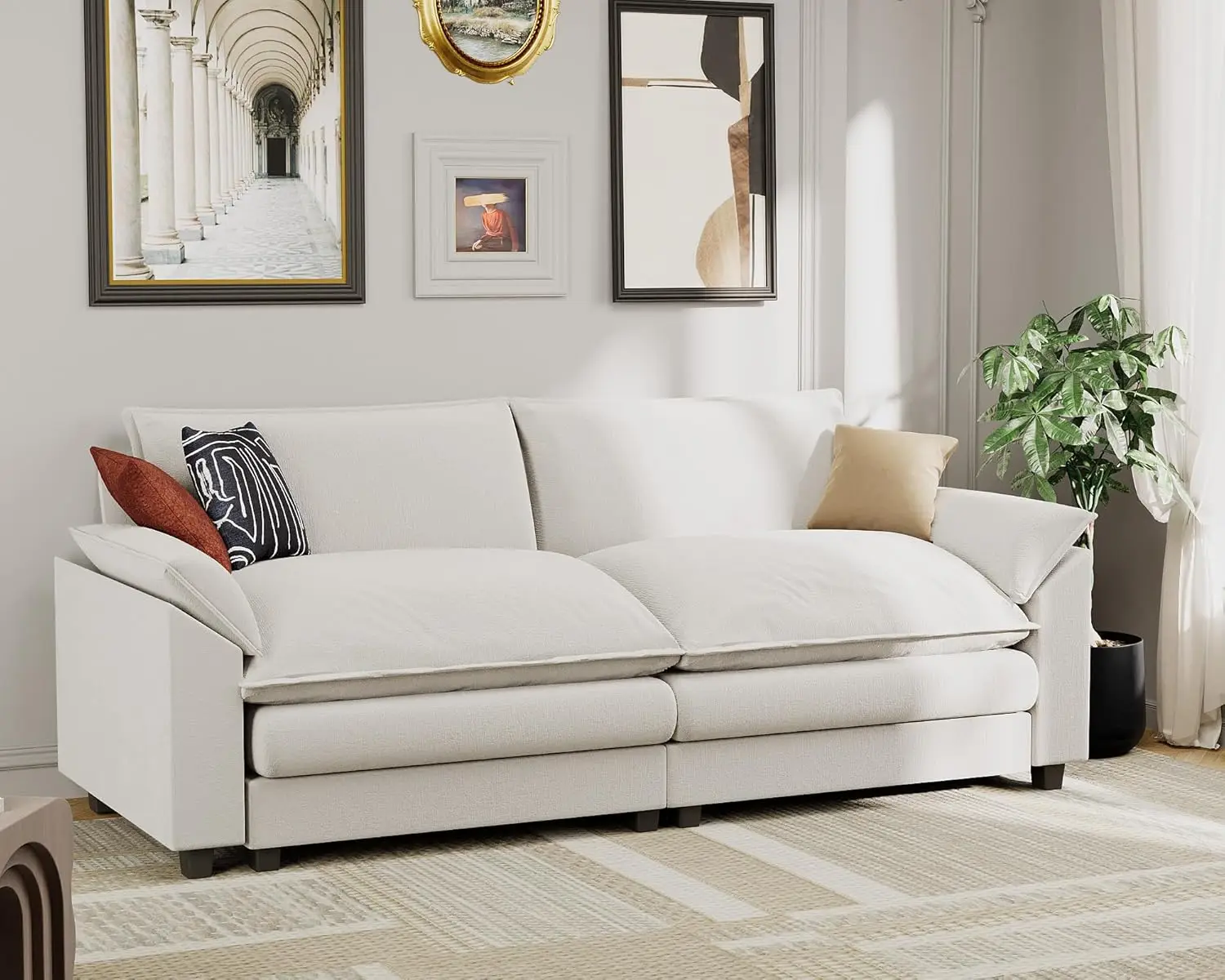 

Loveseat Chenille Fabric Modular Sofa Sleeper Comfy for Living Room/Bedroom/Apartment (White, Loveseat Sofa)