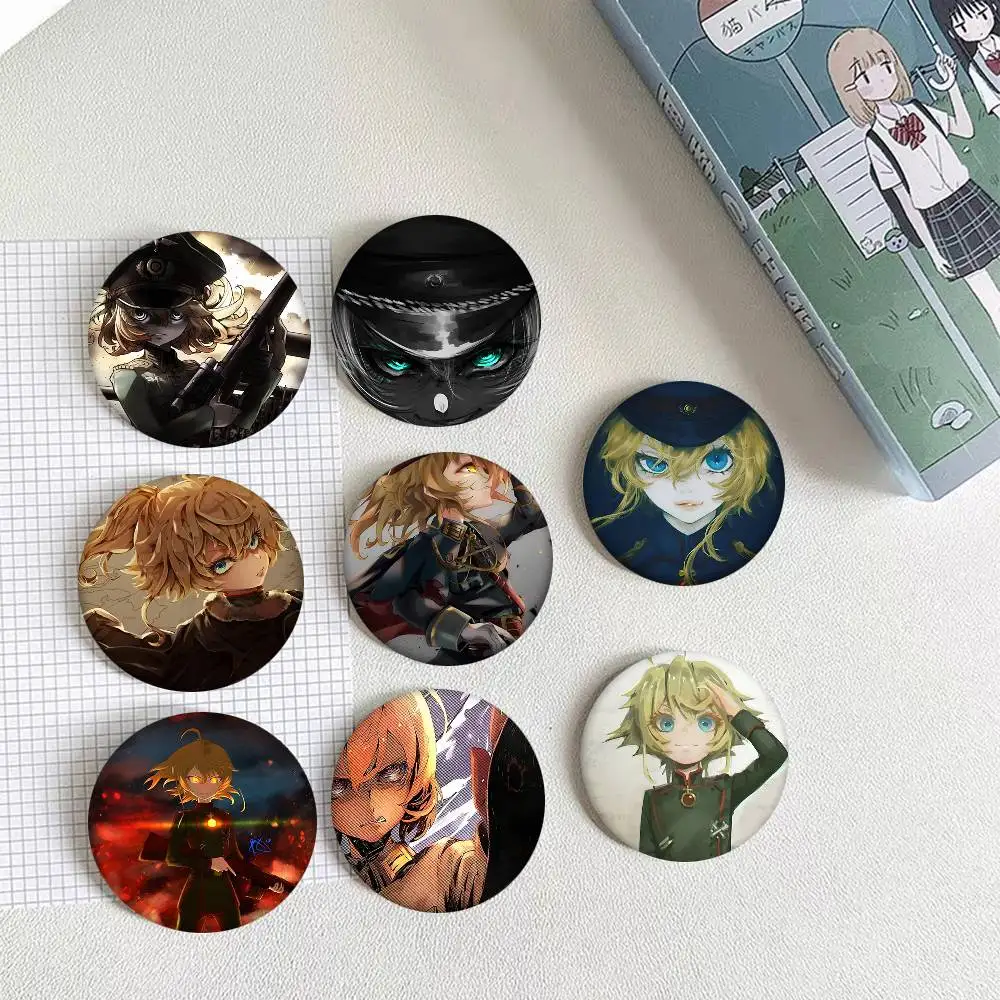 1 Stück coole Y-Youjo Senki Broschen im Cartoon-Stil für Rucksackdekoration, runde Emaille-Pins für Accessoires