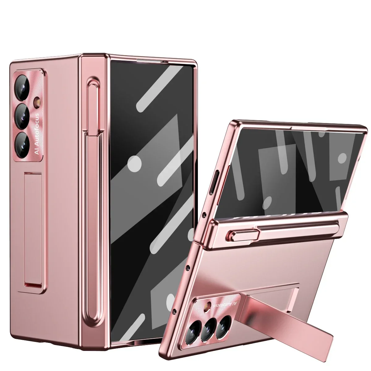 Luxe telefoonhoesje met pen voor Samsung Galaxy Z Fold 4 5 6 7 Gegalvaniseerde glasfilm scharnierbeschermingshoes