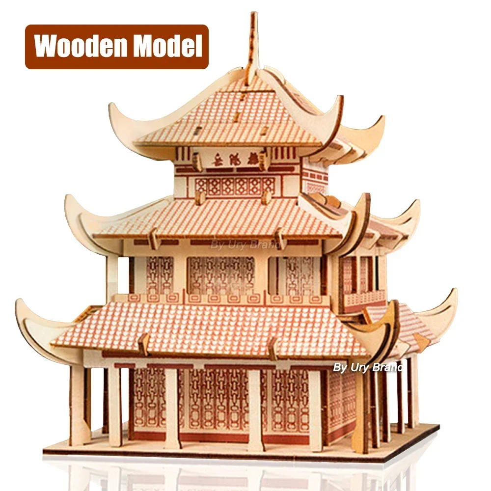 3D Wooden Puzzle Chinese Vintage Architecture Red Square Notre Dame De Paris Model DIY Kits Toys Desk Decoration Gifts for Kids