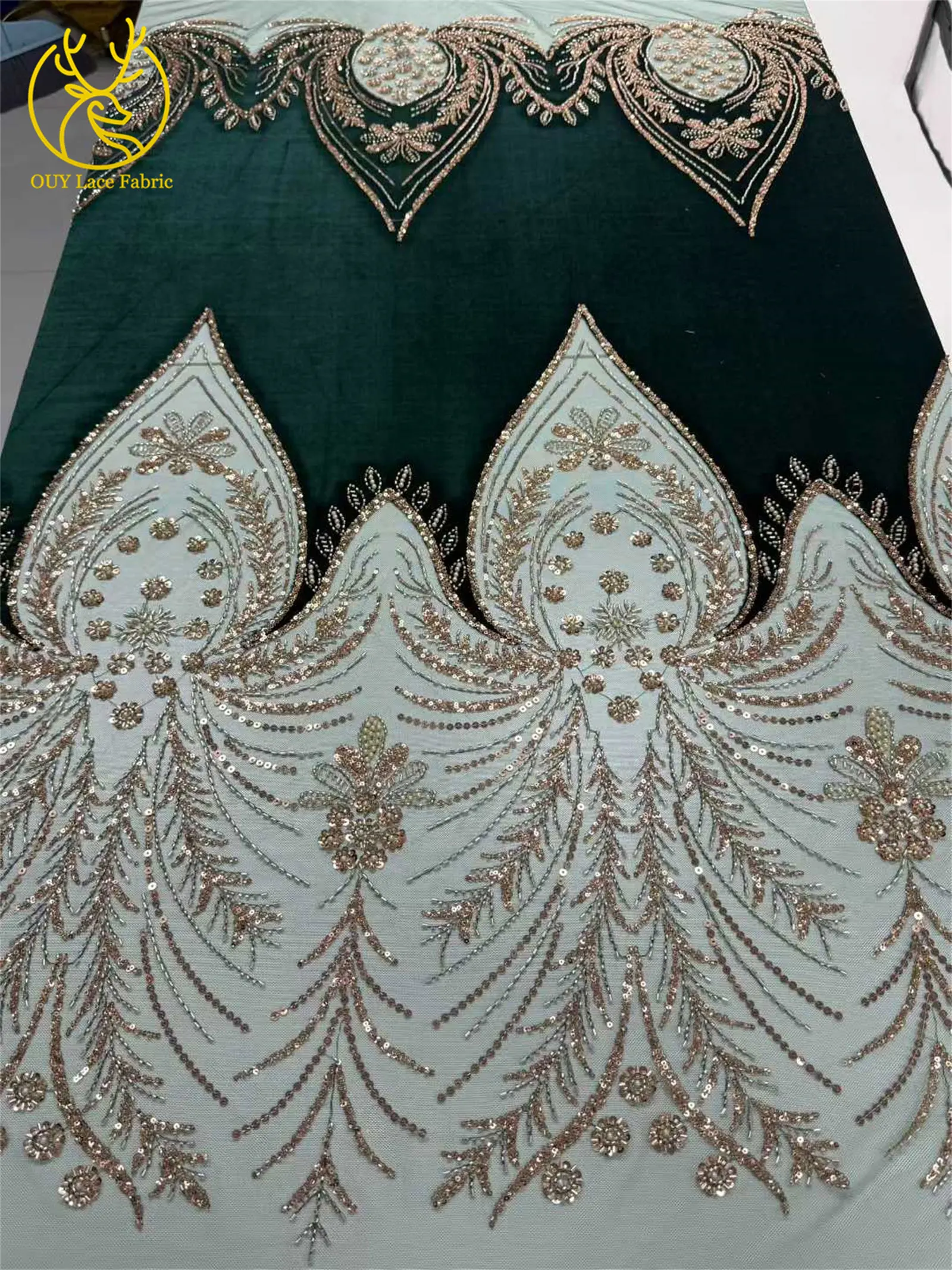 Luxuriöser afrikanischer Samt mit Perlen und Pailletten, Spitzenstoff, 2026, grüner Bräutigam-Stickstoff, französisches Damen-Party-Abendkleid – Detail 5
