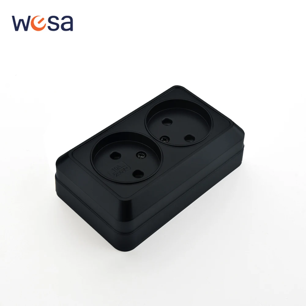 منافذ كهربائية سوداء سطح الحائط مقبس الطاقة الكلاسيكي الطلاء البلاستيك لا الأرض لهب الاتحاد الأوروبي القياسية 250 فولت السطح