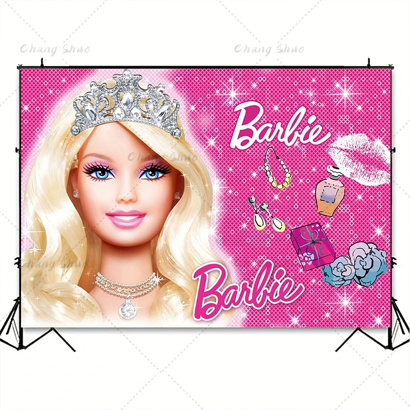 Barbie Pink Princess Backdrop Kids Girls 1st Birthday Party Background Wall Props Baby Shower Banner Poster Photo Studio Props