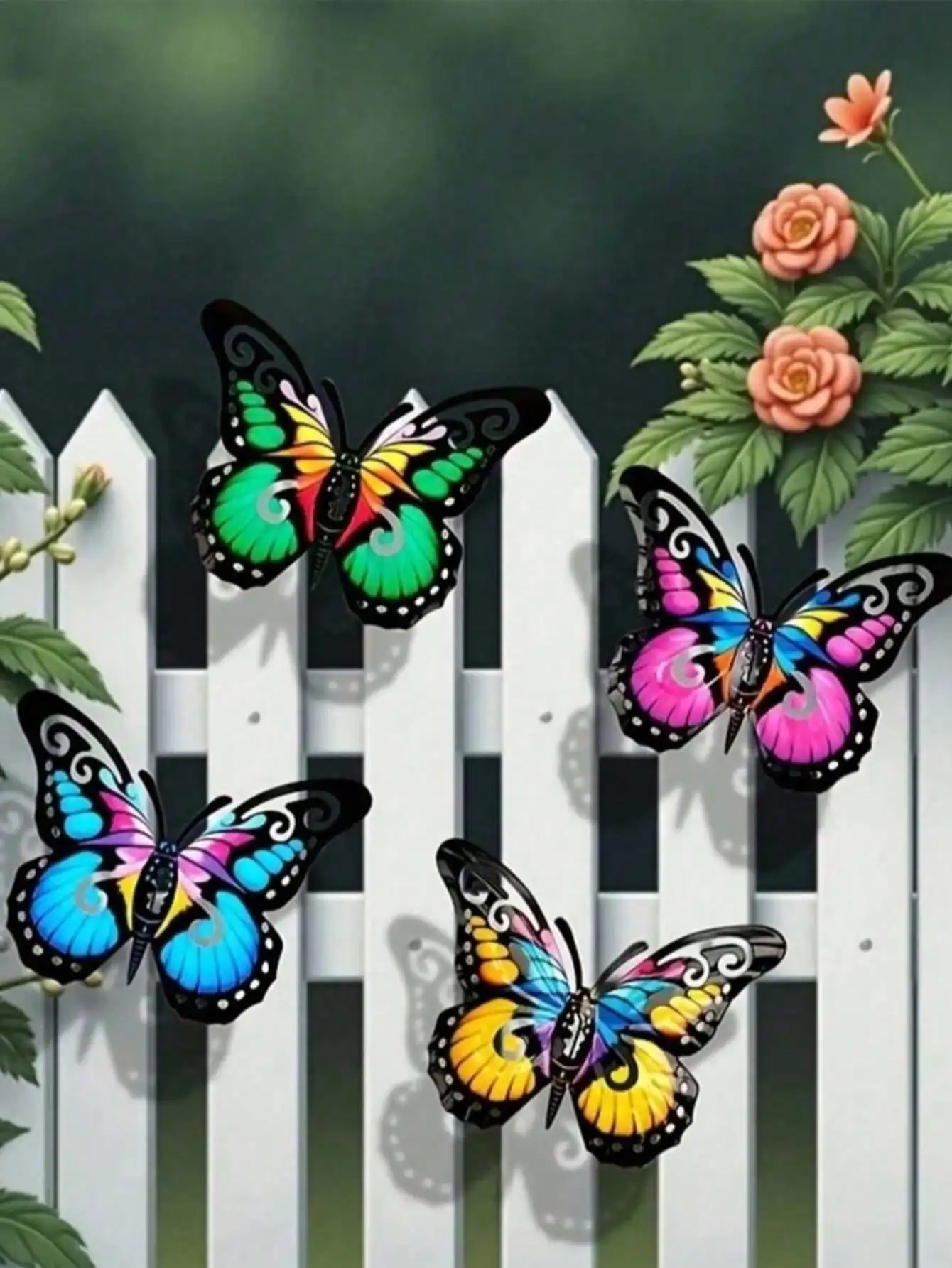 1/4pcs Colorful Metal Butterfly Statue Wall Decor, Suitable for Gardens, Courtyards, and Outdoor Fence Wall Art Decoration