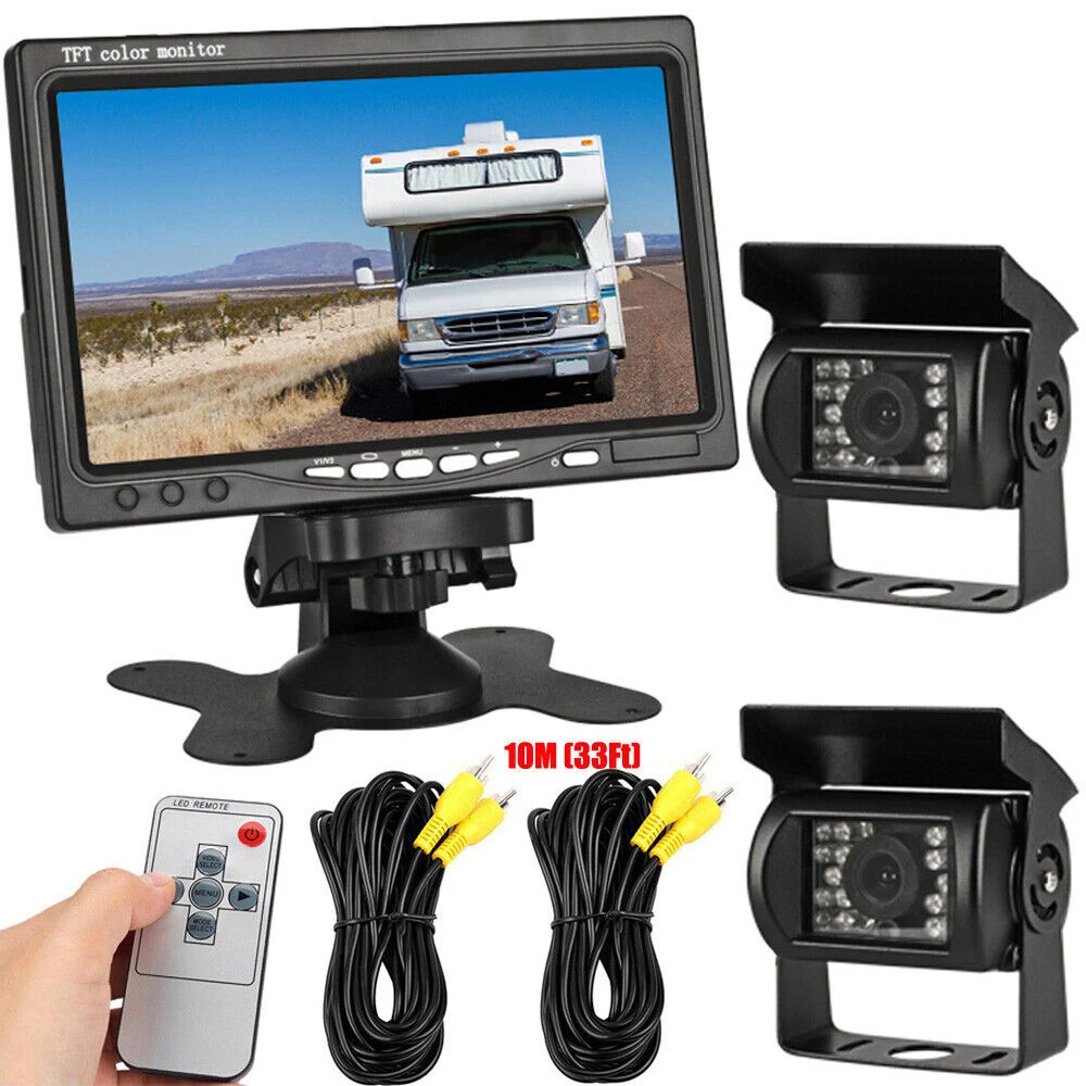 

7" Monitor 2x 18 IR CCD Color Rear View Camera Backup camera 10m cable 12-24v For Truck Trailer Van