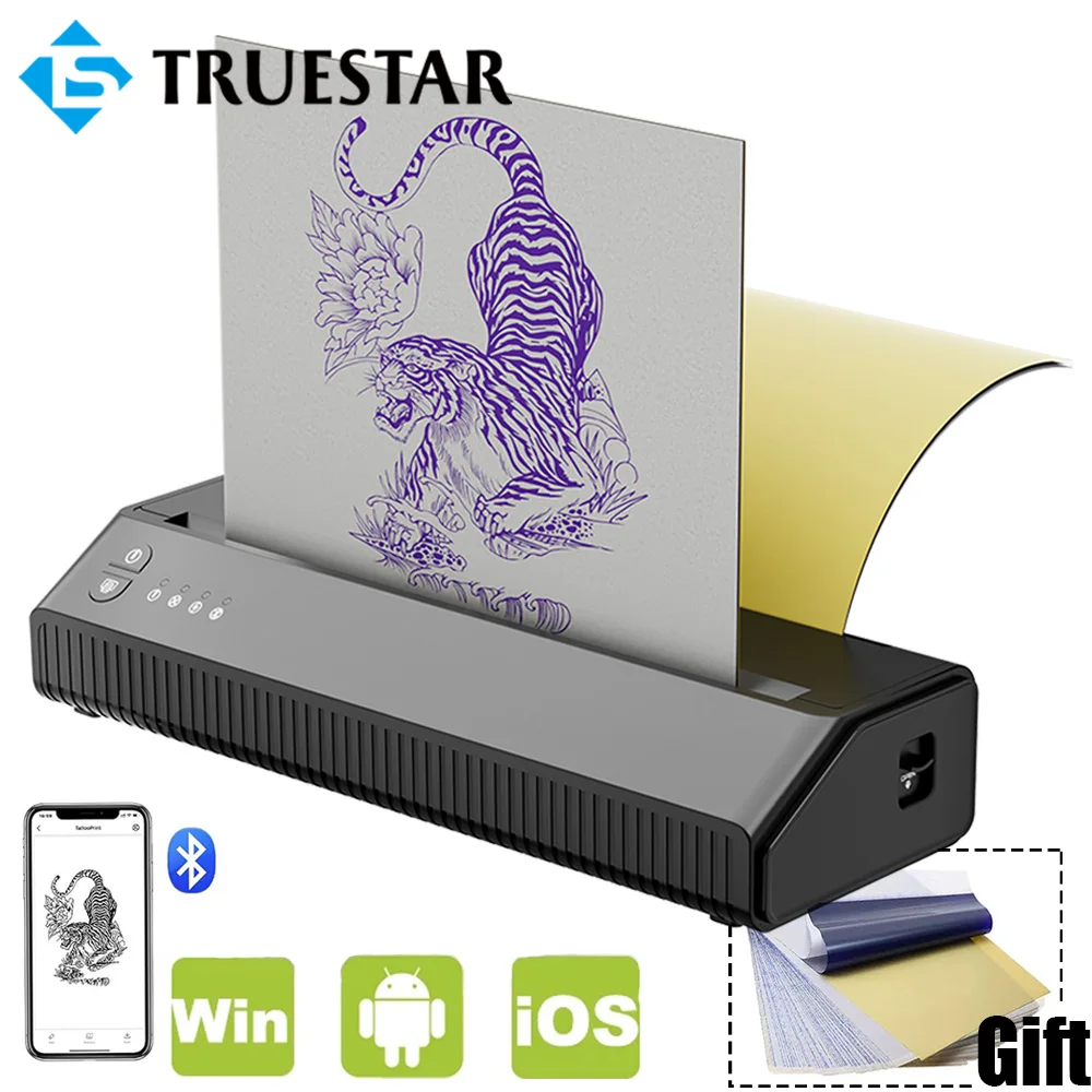 Wireless Tattoo Transfer Stencil Printer Transfer Thermal Copier Machine Compatible with Smartphone & PC 10 Tattoo Paper As Gift