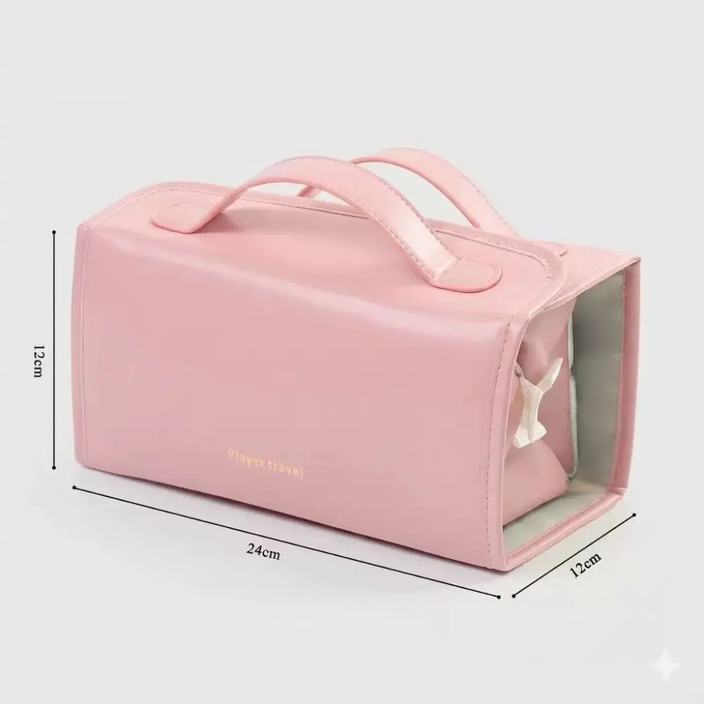 PU Leather Travel Cosmetic Bag Foldable Design Large Capacity Toiletry Case Waterproof Material Cosmetic Storage Bag For Women