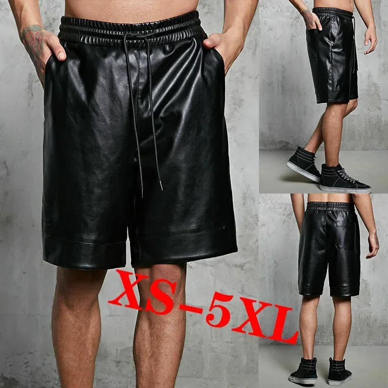 Men Faux Leather Shorts Pants PU 2024 New Casual Male Summer Drawstring Elasticated Waist Punk Style Fashion Black Cloth