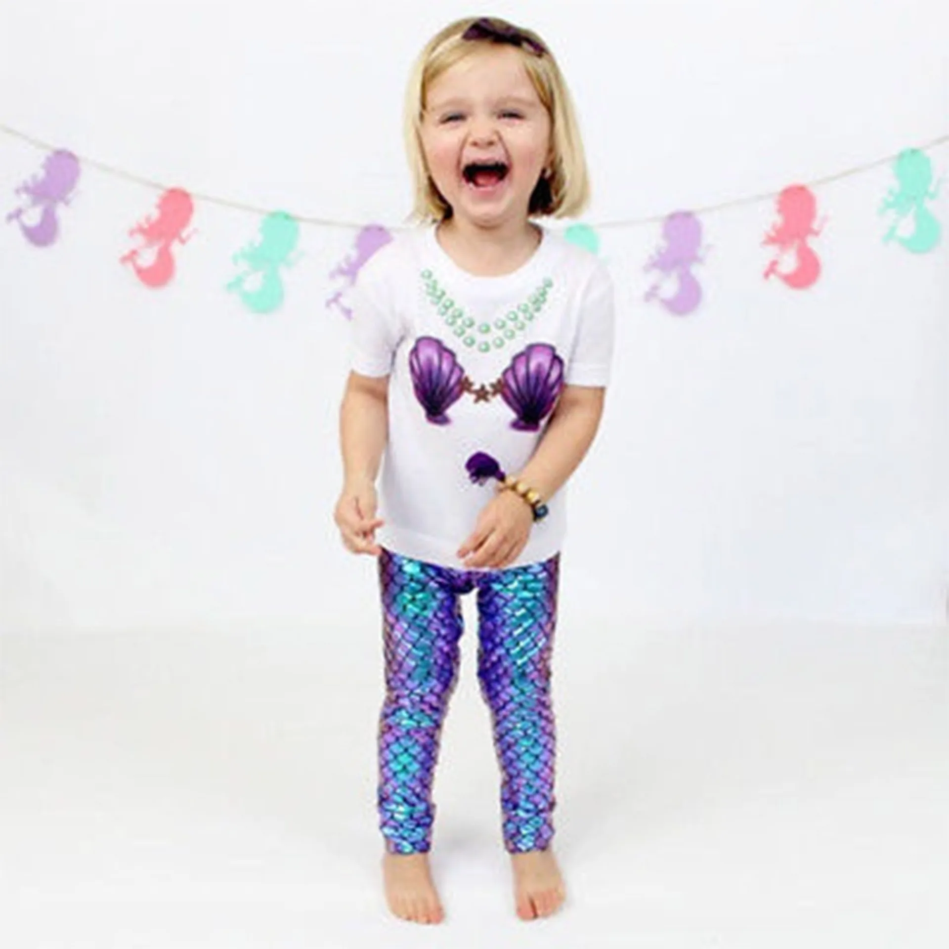 Kindertag hosen Fischs chuppen Leggings Regenbogen bunte Hosen Mädchen Tanz Leistung Stretch hose