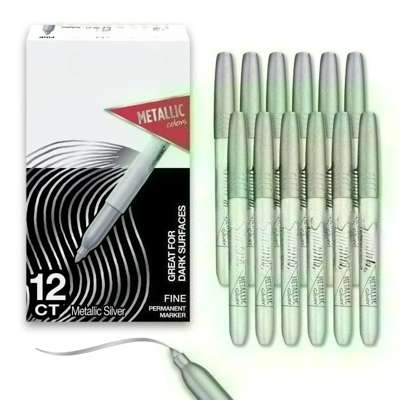 

Metallic Permanent Markers, Fine Point, Silver, 12 Count