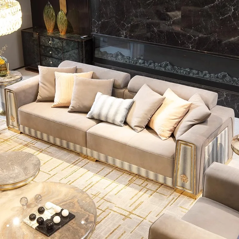 h*-MR Italian Style Luxury Snake Leather Sofa Villa Modern Living Room Fabric Velvet Button Tufted Sofa Sets