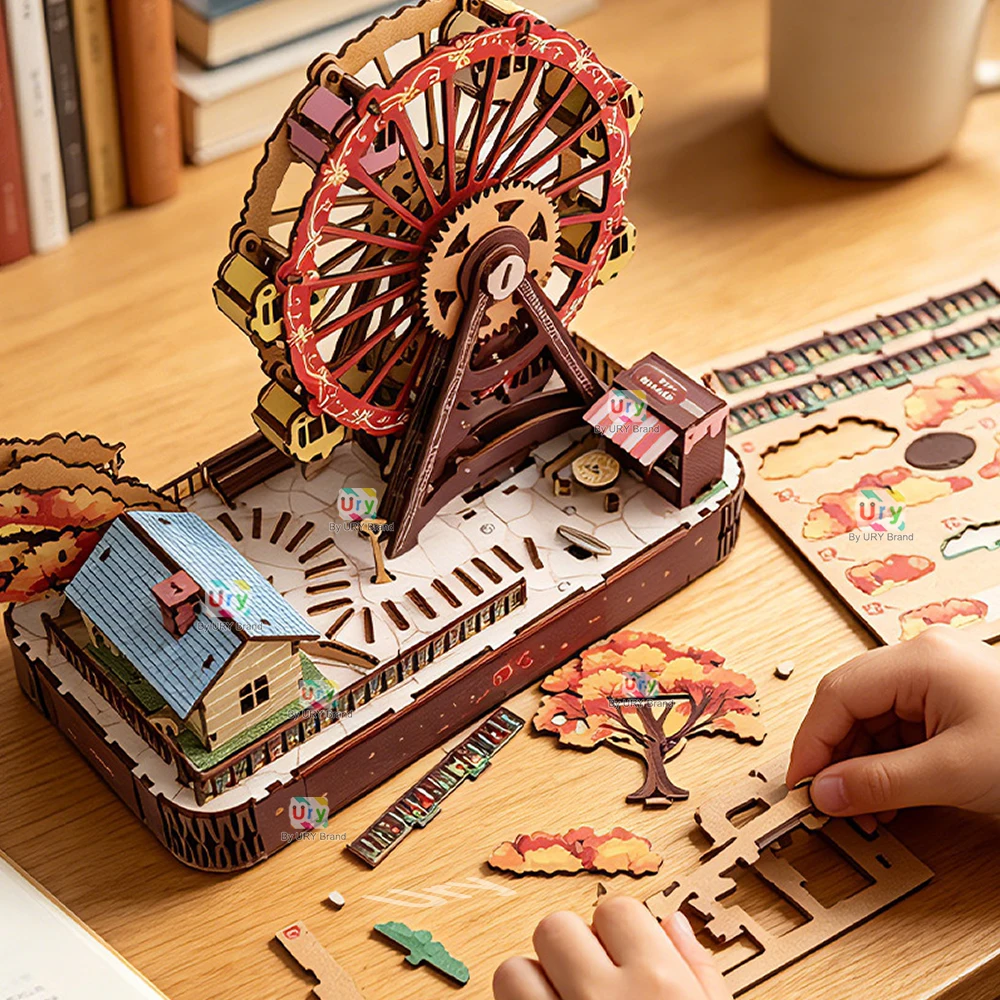 Ury 3D Wooden Puzzles Colorful - Music Box Wooden 3D Puzzle Rotating 评论和价格