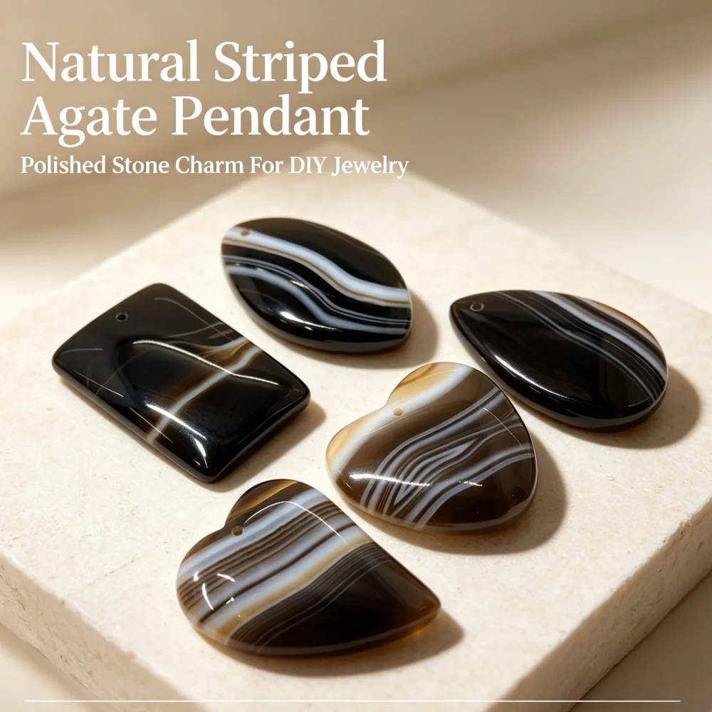 Natural Banded Agate Slice Set 35x45-25x55mm Rectangle Black Agate Pendants DIY Jewelry Making Accessories