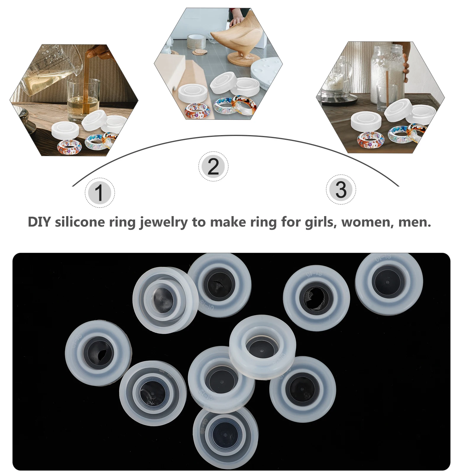 

10pcs Half Cylinder Ring Mold Silicone DIY Casting Epoxy Jewelry Making Tools White Color 18mm Size Practical Ring Mold