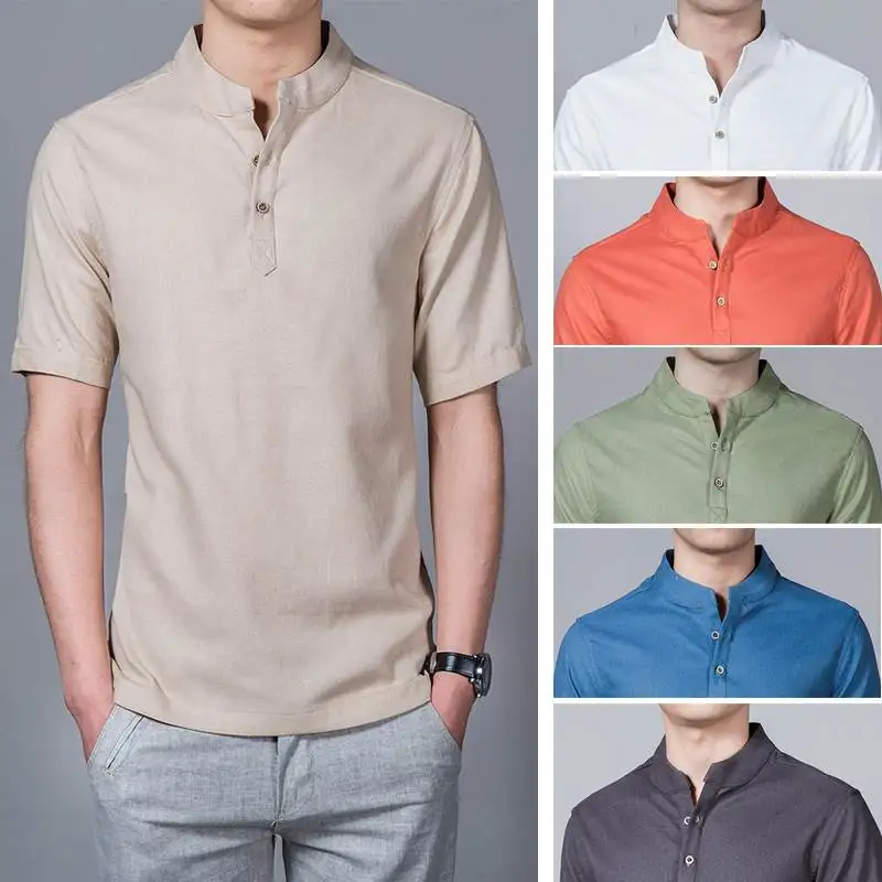 

Men's Cotton Linen irt ort Sve Collar Dr irt Regular Thin Special Wide Fit Autumn Season Faion