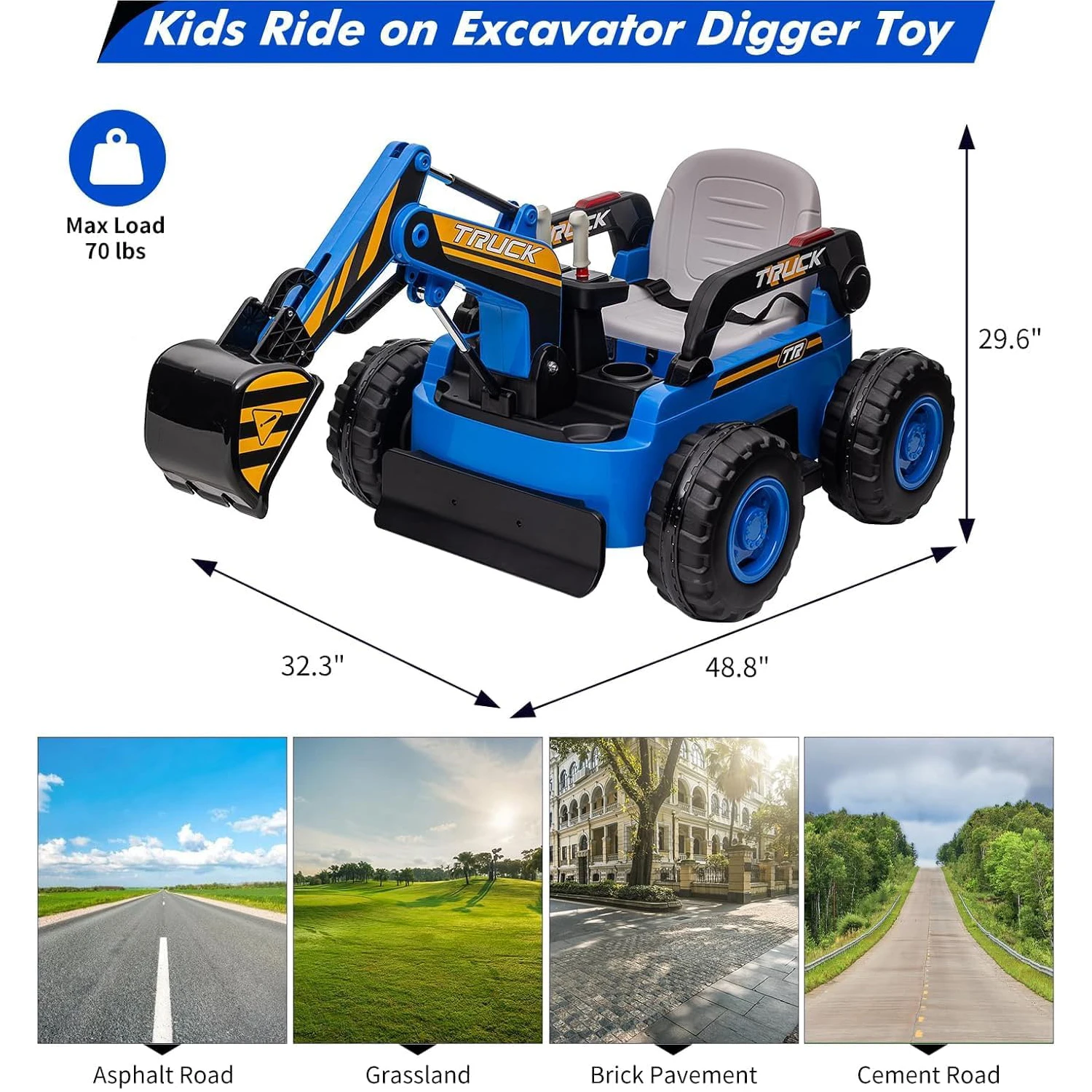 12V Kids Ride-On Excavator Digger Car Remote Control Electric Digging Arm,Dual 35W Motors,10Ah Large Battery,4x75W Driving Motor