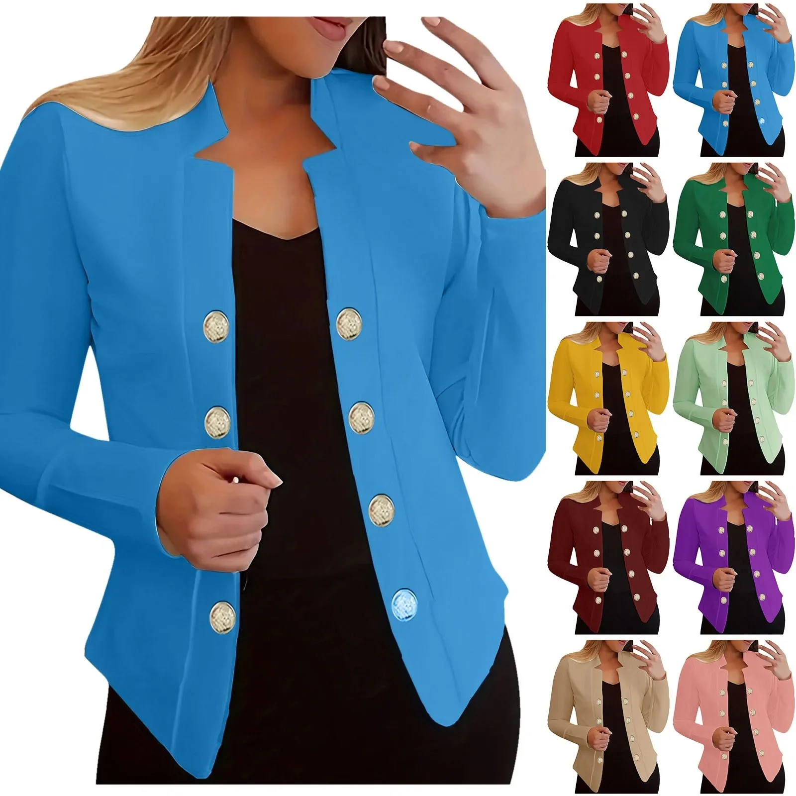 Pop Elegantผู้หญิงBlazer Coat Notch Collarเสื้อสเวตเตอร์ถักปุ่มตกแต่งWarmธุรกิจอย่างเป็นทางการOLสํานักงานชุดเสื้อ 2025 ฤดูใบไม้ร่วงใหม่Wint