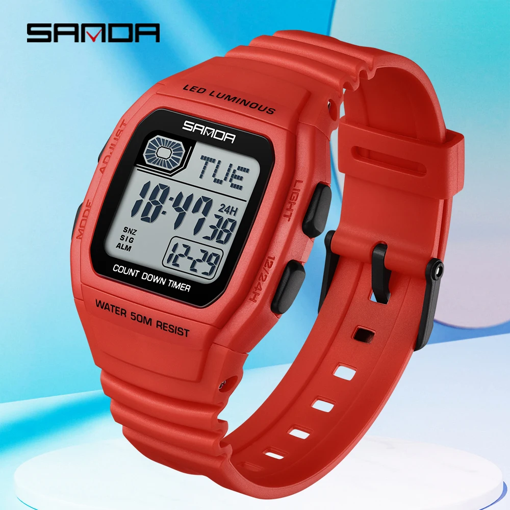 Sanda 2208 relógio eletrônico jovem de contagem regressiva masculino ao ar livre luminoso esportes cronômetro à prova dwaterproof água led relógio original feminino 2025