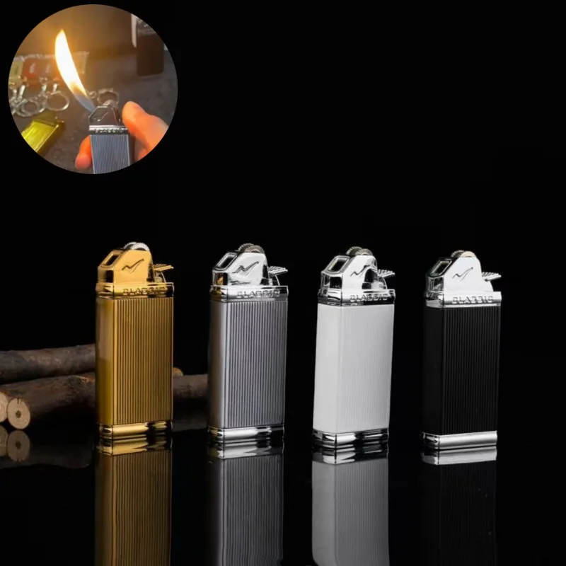 2026 Metal Creative Slant Fire Pipe Lighter Classic Grinding Wheel Ignition Outdoor Portable Butane Gas Lighters Gifts For Men