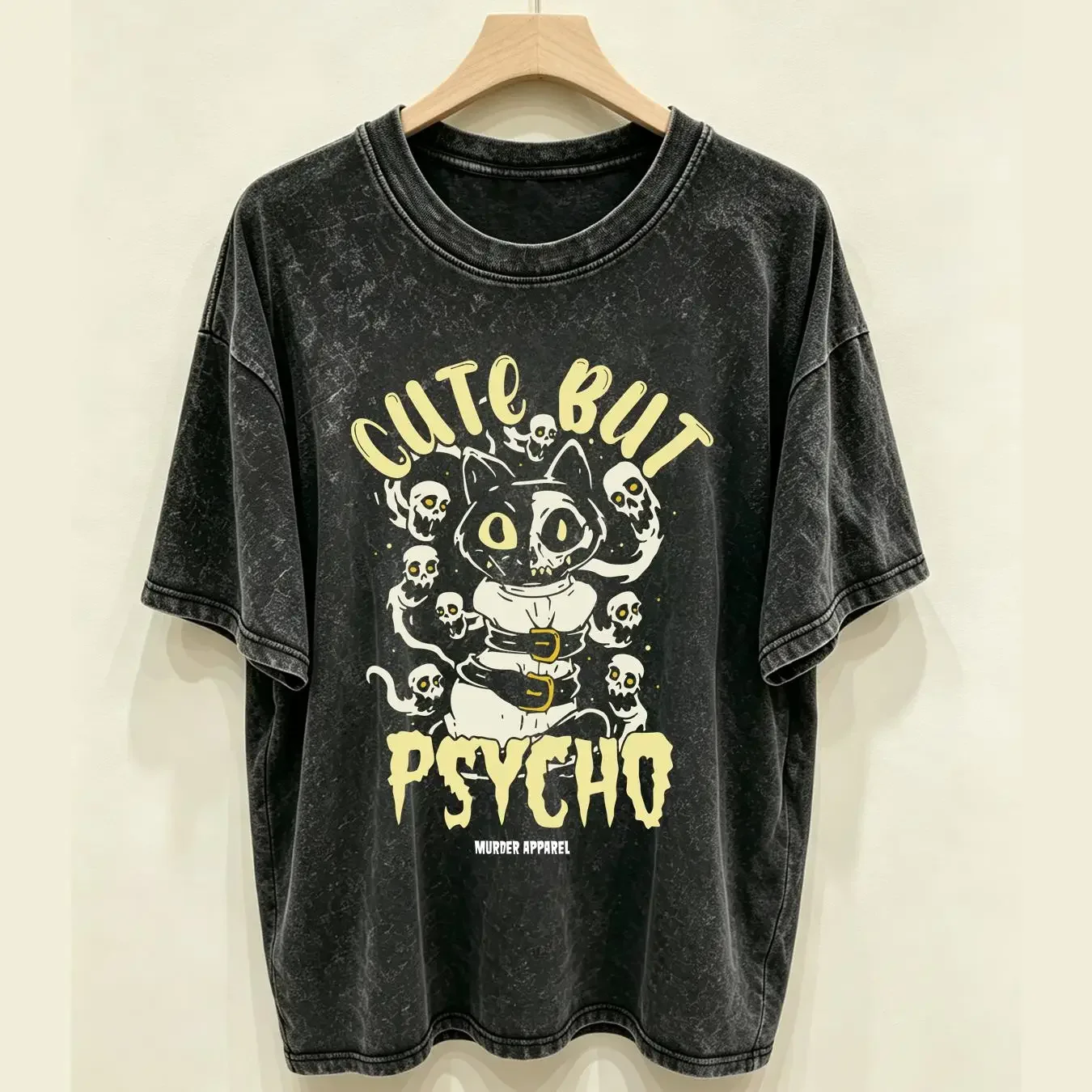 washed T Shirt Cute But Psycho long or short sleeves vintage Washed Versatile Breathable streetwear Casual homme Slightly