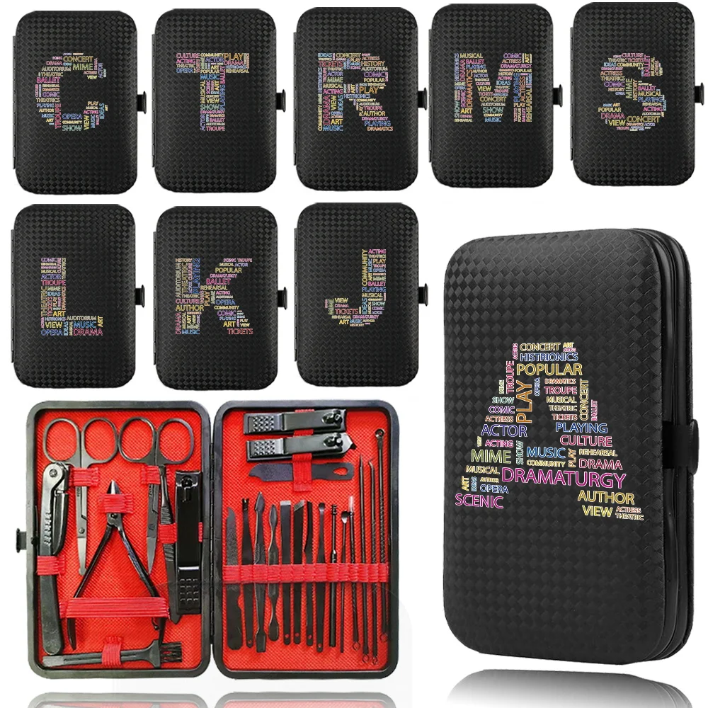 

24Pcs Stainless Steel Manicure Tool Nail Clipper Set Pocket Pedicure Kit Portable Case With Zipper Organizer Text Letter Pattern