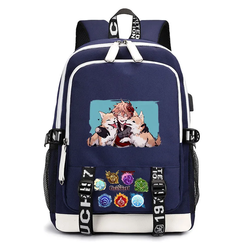 Genshin Impact borsa per il tempo libero borsa USB borsa da scuola per studenti adolescenti zaino per bambini borsa da viaggio per cartoni animati borsa da viaggio all'aperto