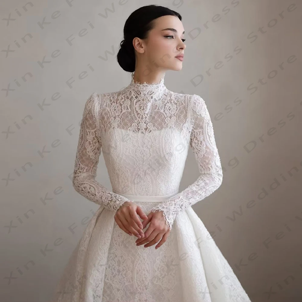 2025 Luxo Mulheres Marfim Vestidos De Casamento Destacável Laço Princesa Vestidos De Noiva Muçulmano Festa Formal Personalizado فساتين سهرة Robe