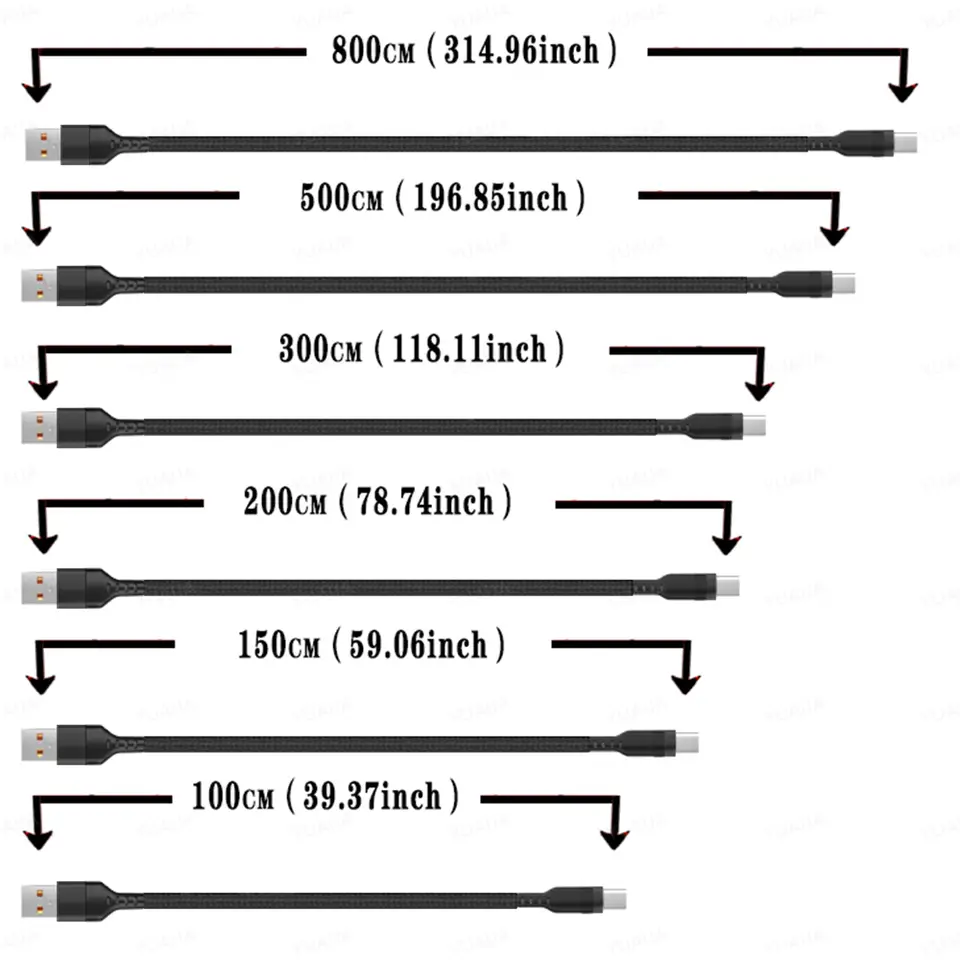 كابل شحن سريع USB Type-C ممتد بطول 2 متر و3 متر و5 أمتار لأندرويد وMicro USB لـ Huawei وXiaomi وVivo وOppo وLeeco - 6