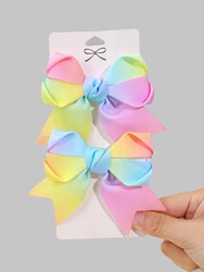 2pcs Gradient Rainbow Hair Bows for Girls Rainbow Sailor Bow Grosgrain Ribbon Bow Hair Clips Toddler Girl Bows Alligator Clips