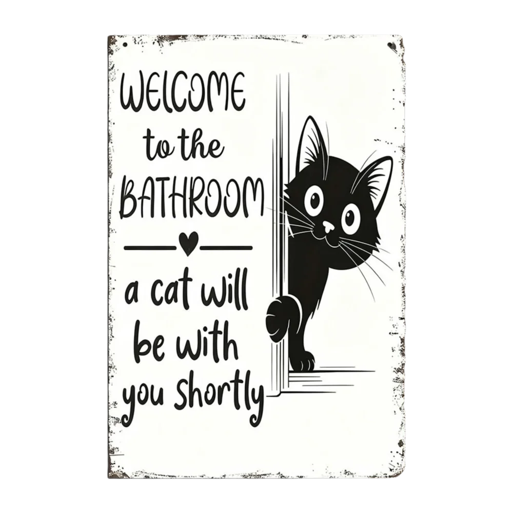 2D Flat 2D Round Welcome Sign Retro Style Floral Print Hanging Wooden Board Warm Home Cat Print Hanging Plaque Front Door Decor