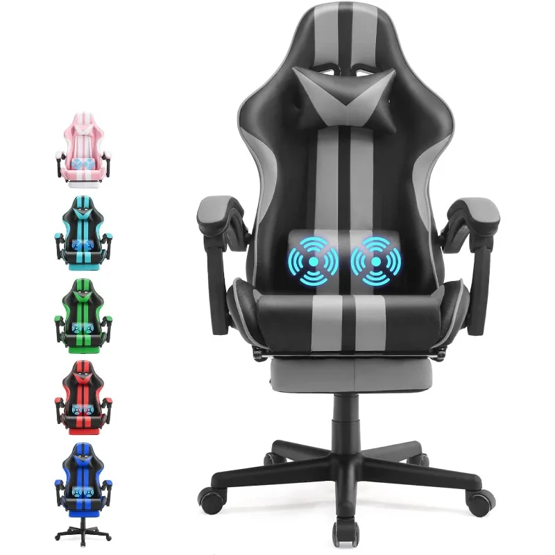 Gray Gaming Chair(with Footrest),Computer Gaming Chair,Computer Chair,E-Sports Chair,Ergonomic Office Chair