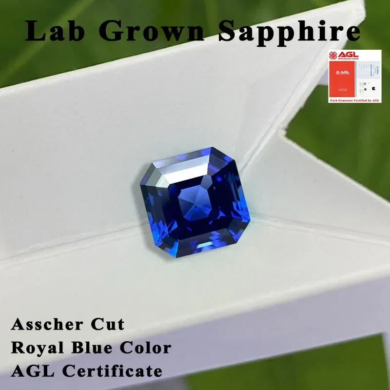 

High Quality Lab Grown Sapphire Asscher Cut Royal Blue Color DIY Jewelry Making Ring Main Materials Selectable AGL Certificate