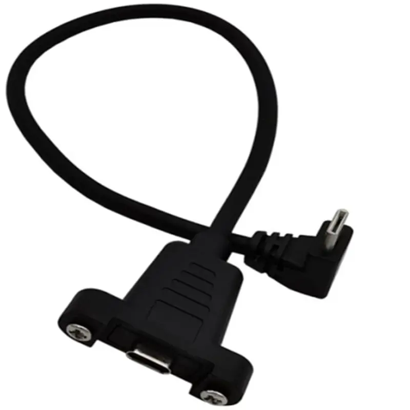 0.3m 6-Core USB2.0 Type-C Male to Female 90 Degree Bend With Ear Screw Fixed Baffle Cable, Phone Computer Data Cable