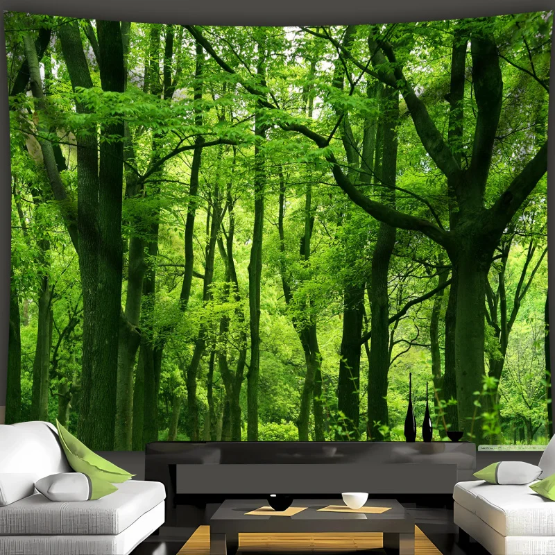 Peaceful Forest Landscape Tapestry Polyester Wall Hanging Aesthetics Natural Scenery Living Room Bedroom Office Home Decoration