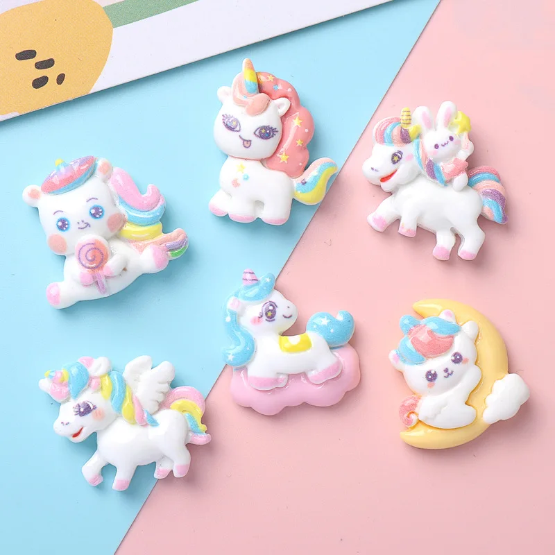 

100pcs Kawaii Flatback Resin Cartoon Unicorn Crafts DIY Scrapbook Jewelry Making Phone Case Accessories